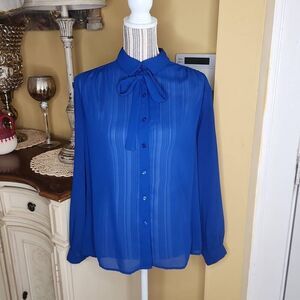Vintage Lloyd Williams royal blue sheer blouse women's size 12